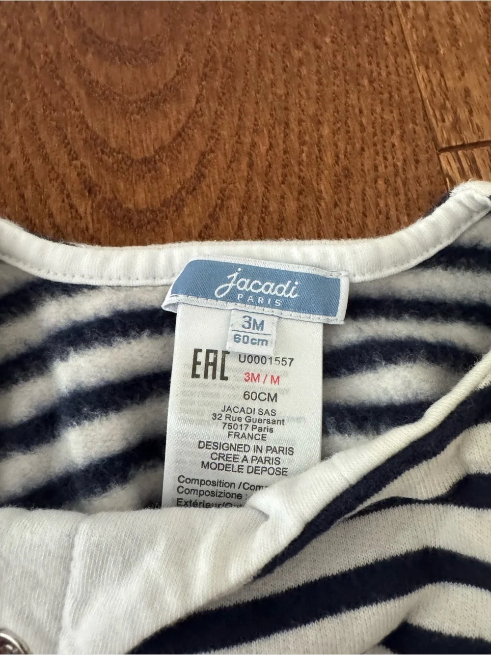 Jacadi Navy and White Striped Footed One-Piece